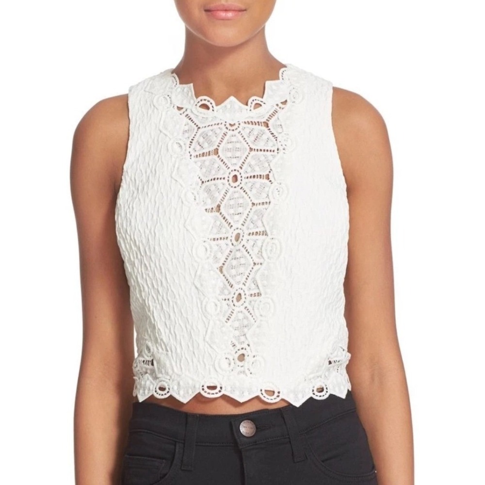 Rebecca Taylor Dia Lace Top‎ White Sleeveless Scalloped Crop Size 4 216179T237
